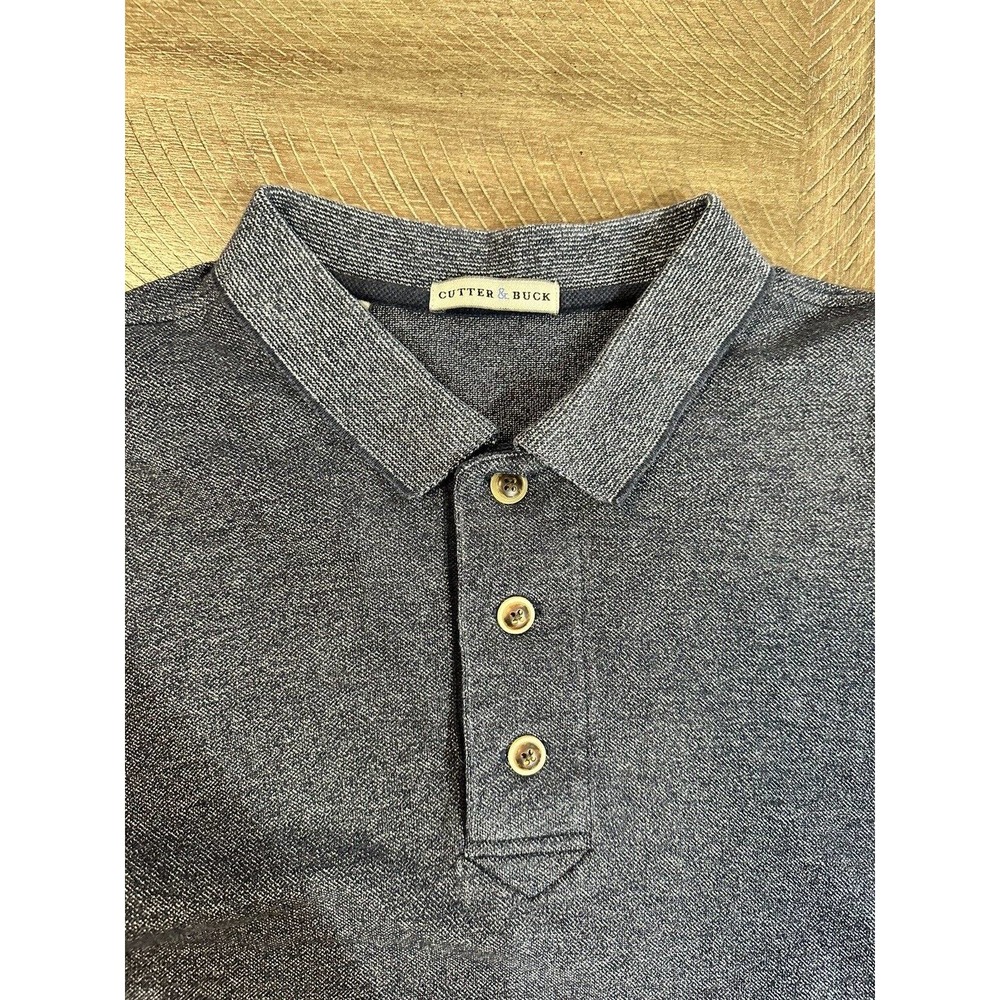 Cutter & Buck Mens Long Sleeve Polo Shirt Heather Blue Size XL 100% Cotton EUC - Picture 3 of 11